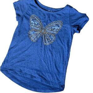 The Children Place girl blue open shoulder short sleeve butterfly T-shirt size S